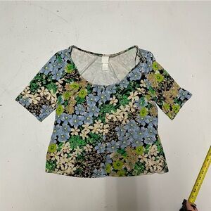 H&M Floral boat neck stretchy shirt Blue, Green, Cream
